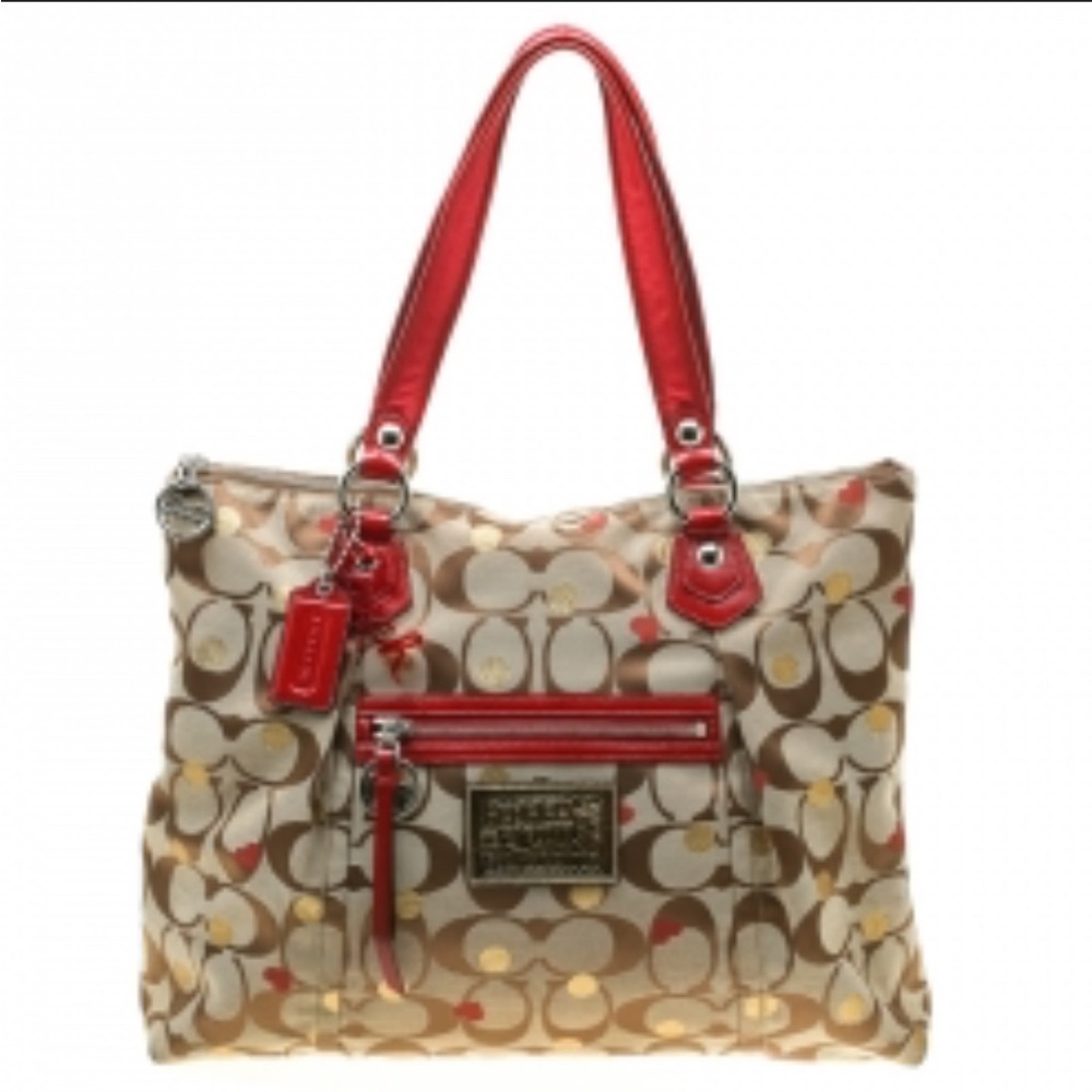 COACH POPPY LARGE TOTE BAG K1082-16289 GOLD POLKA DOT